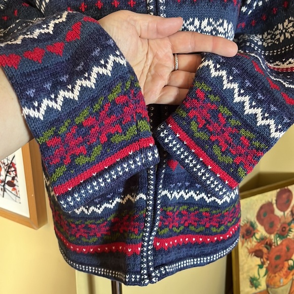 Vtg TIARA Size Small Graphic Knit Ski Winter Zip-Front Cardigan Ramie Cotton - Picture 12 of 12